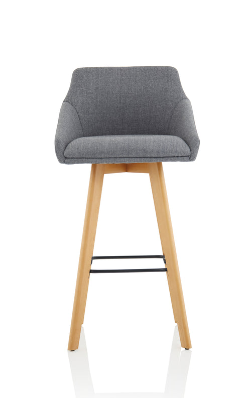Carmen Wooden Leg High Stool Grey Fabric