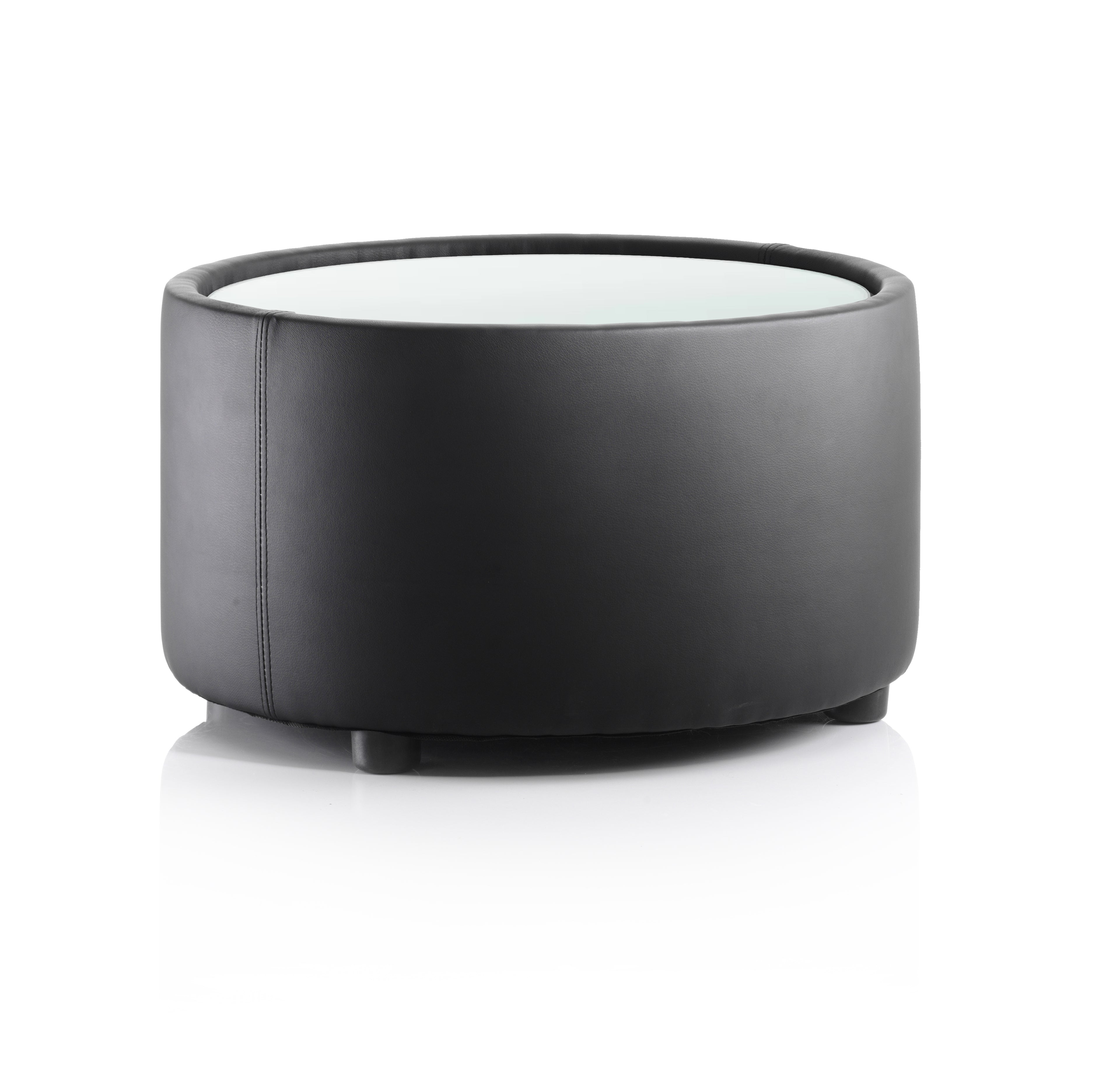 Neo Round Table Black Leather with Glass Top