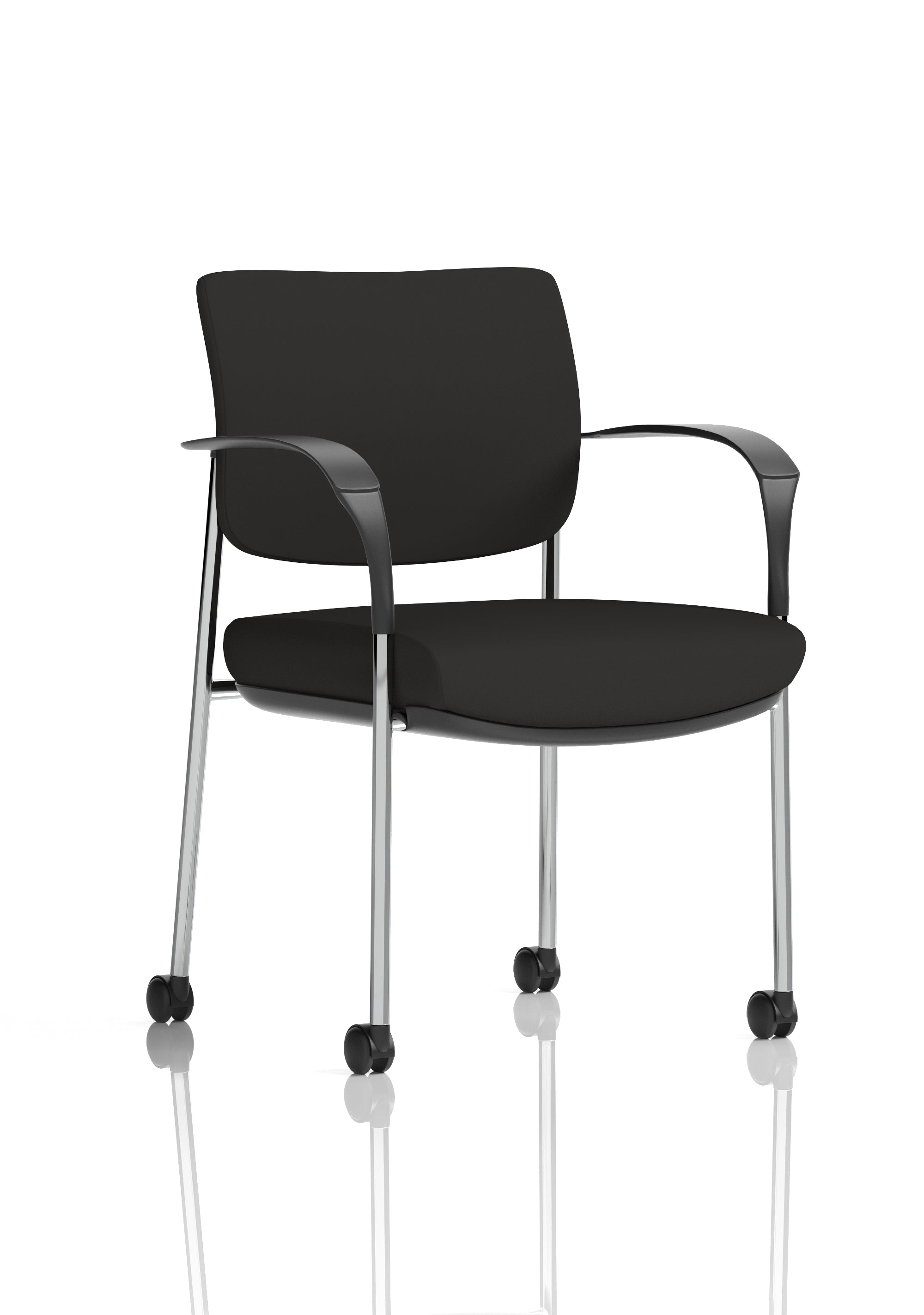 Brunswick Deluxe With Arms Chrome Frame With Castors Black Fabric Back Black Seat