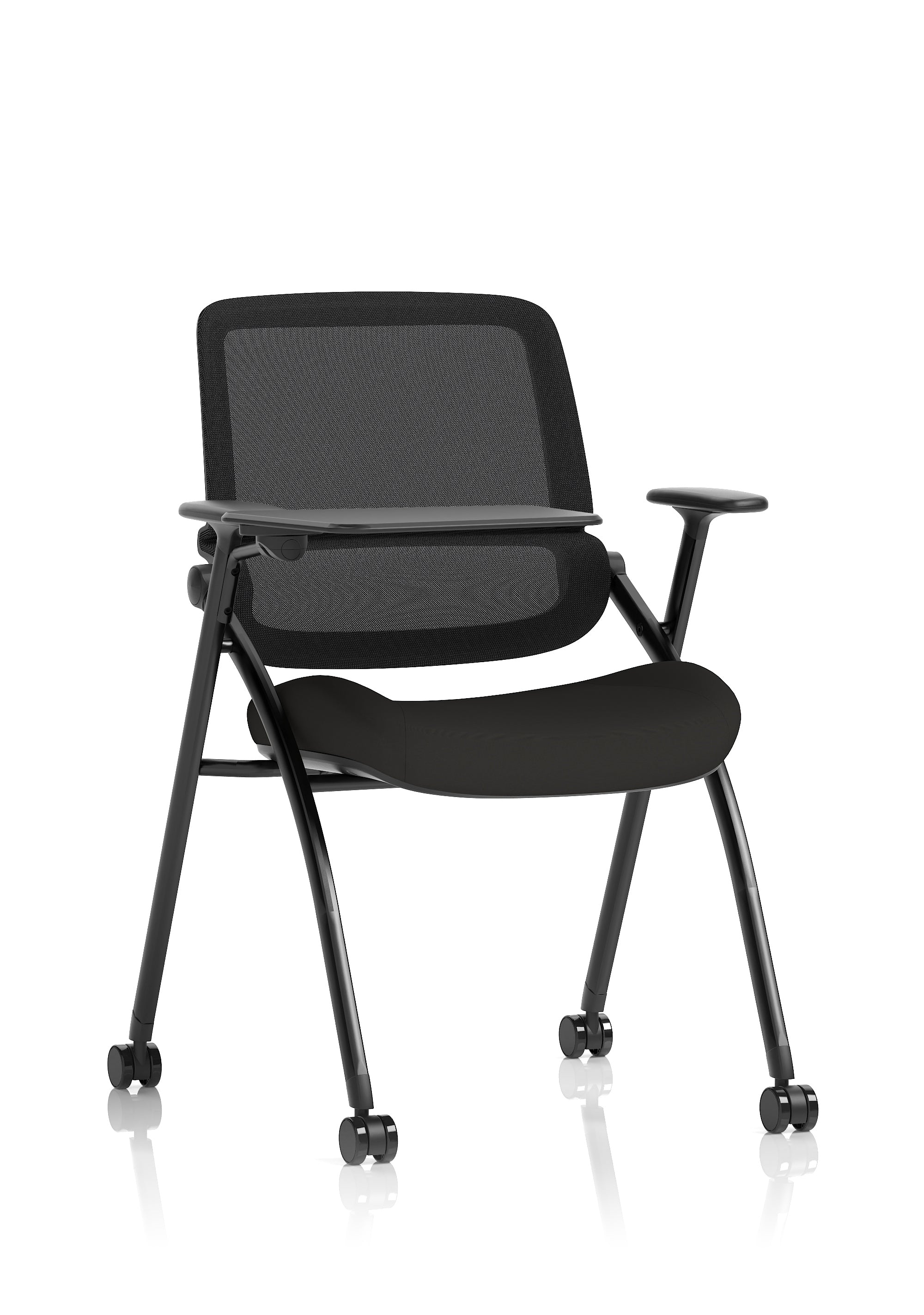 Capra Mesh Back Folding Training Chair With Writing Table Black Fabric Seat