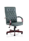 Chesterfield Executive Chair With Arms Green Leather