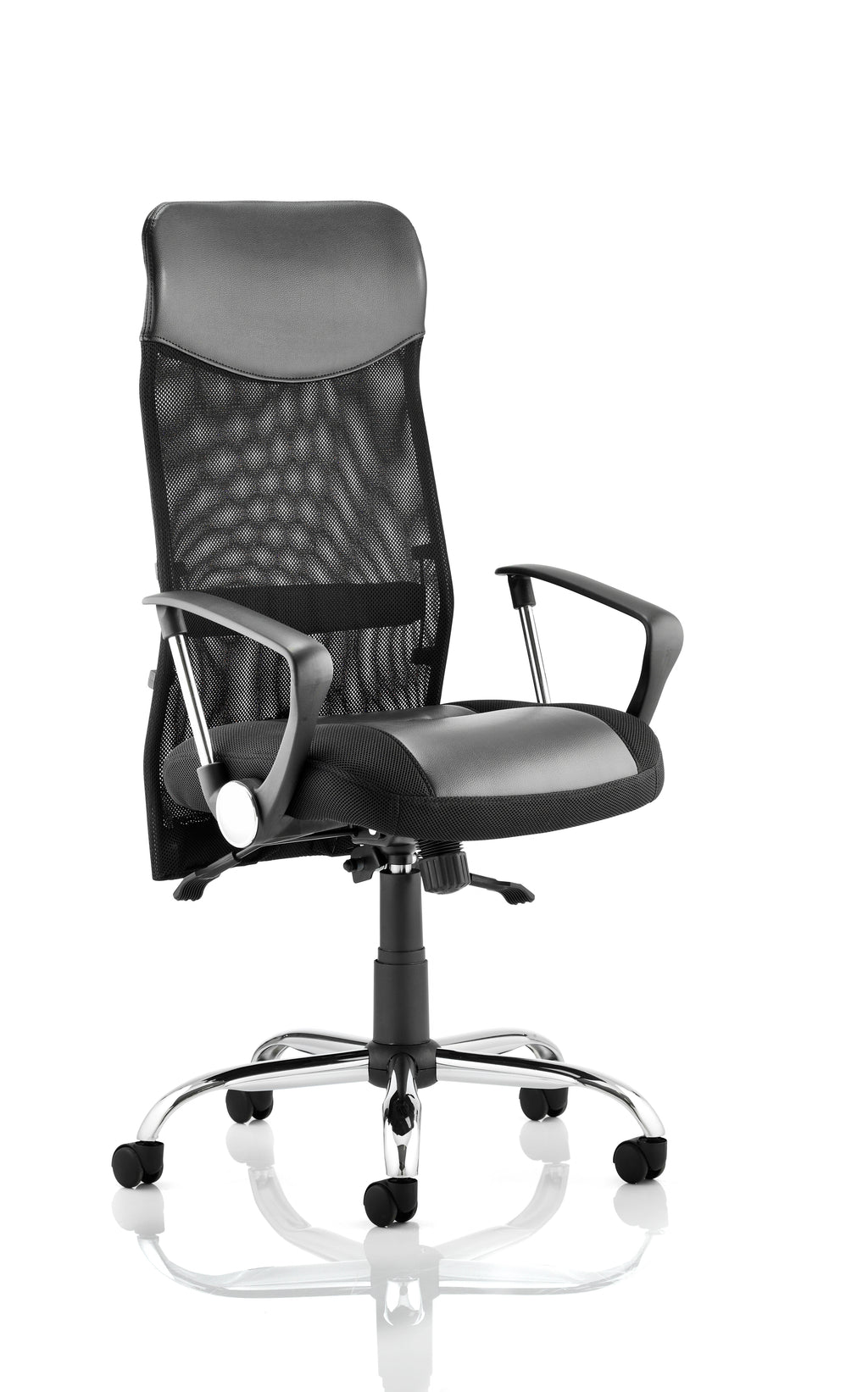 Vegas Executive Chair Black Leather Seat Black Mesh Back With Leather Headrest With Arms