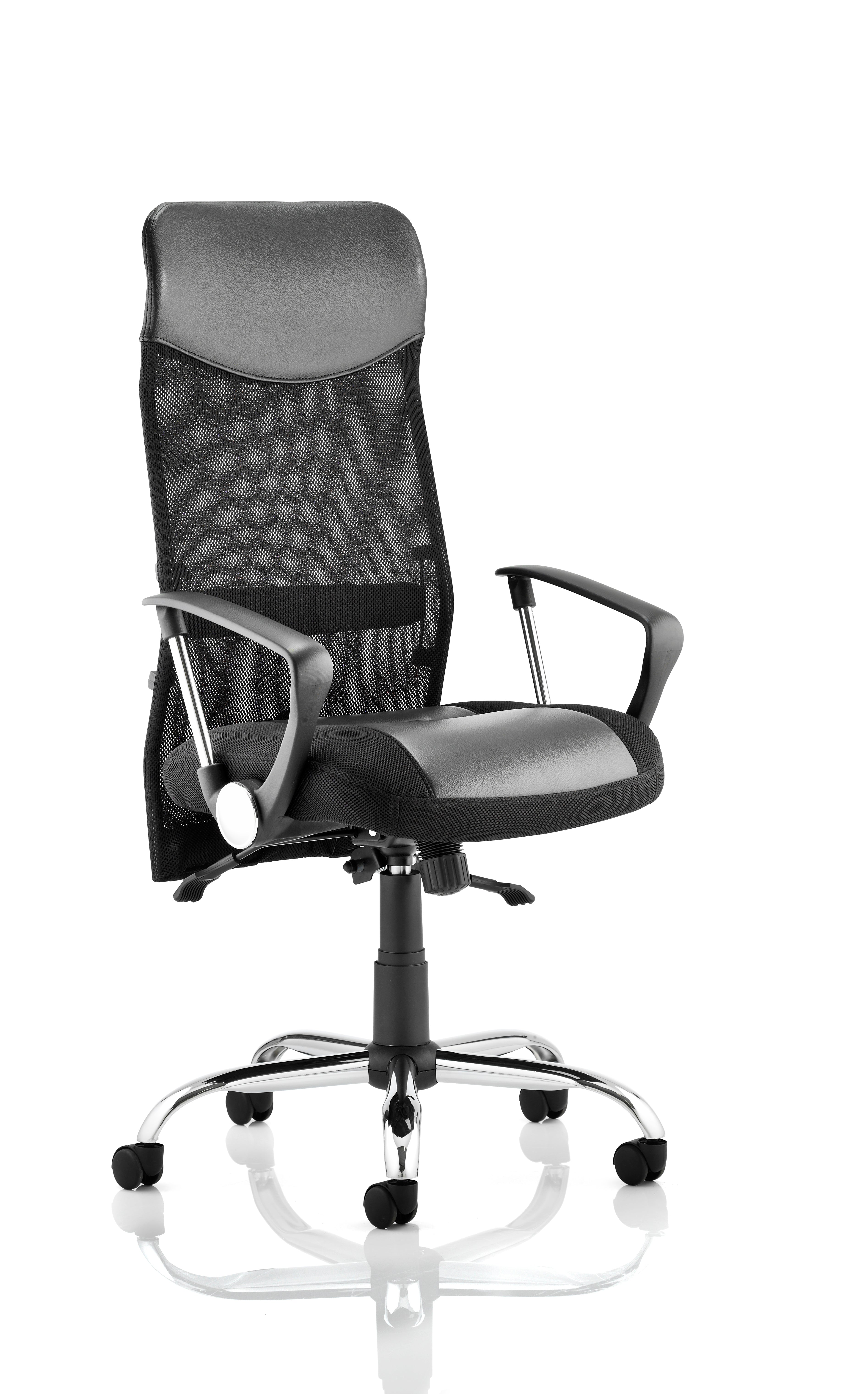 Vegas Executive Chair Black Leather Seat Black Mesh Back With Leather Headrest With Arms