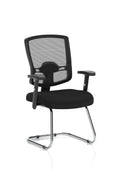 Portland Cantilever Chair Black Mesh With Arms