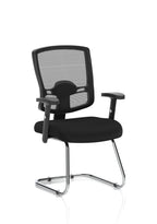 Portland Cantilever Chair Black Mesh With Arms