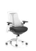 Flex Task Operator Chair White Frame Black Fabric Seat Moonstone White Back