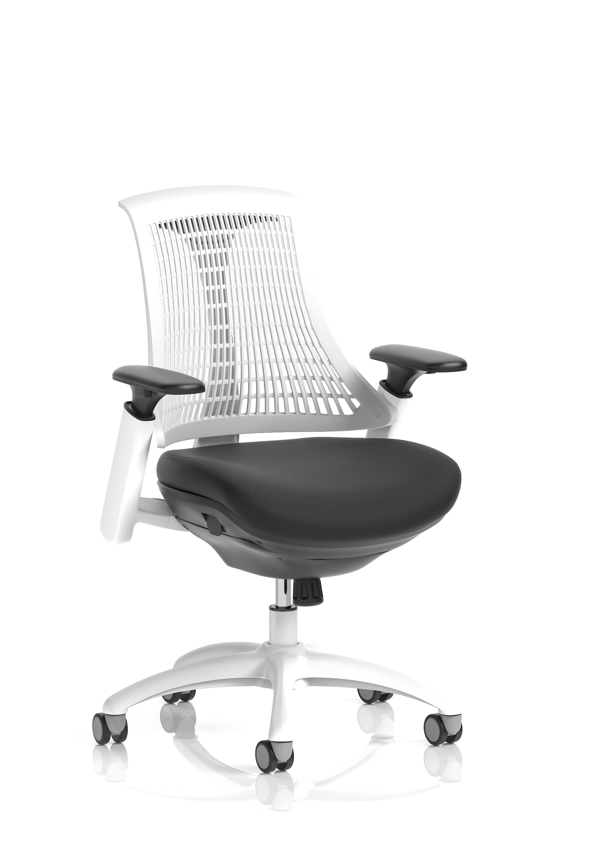 Flex Task Operator Chair White Frame Black Fabric Seat Moonstone White Back