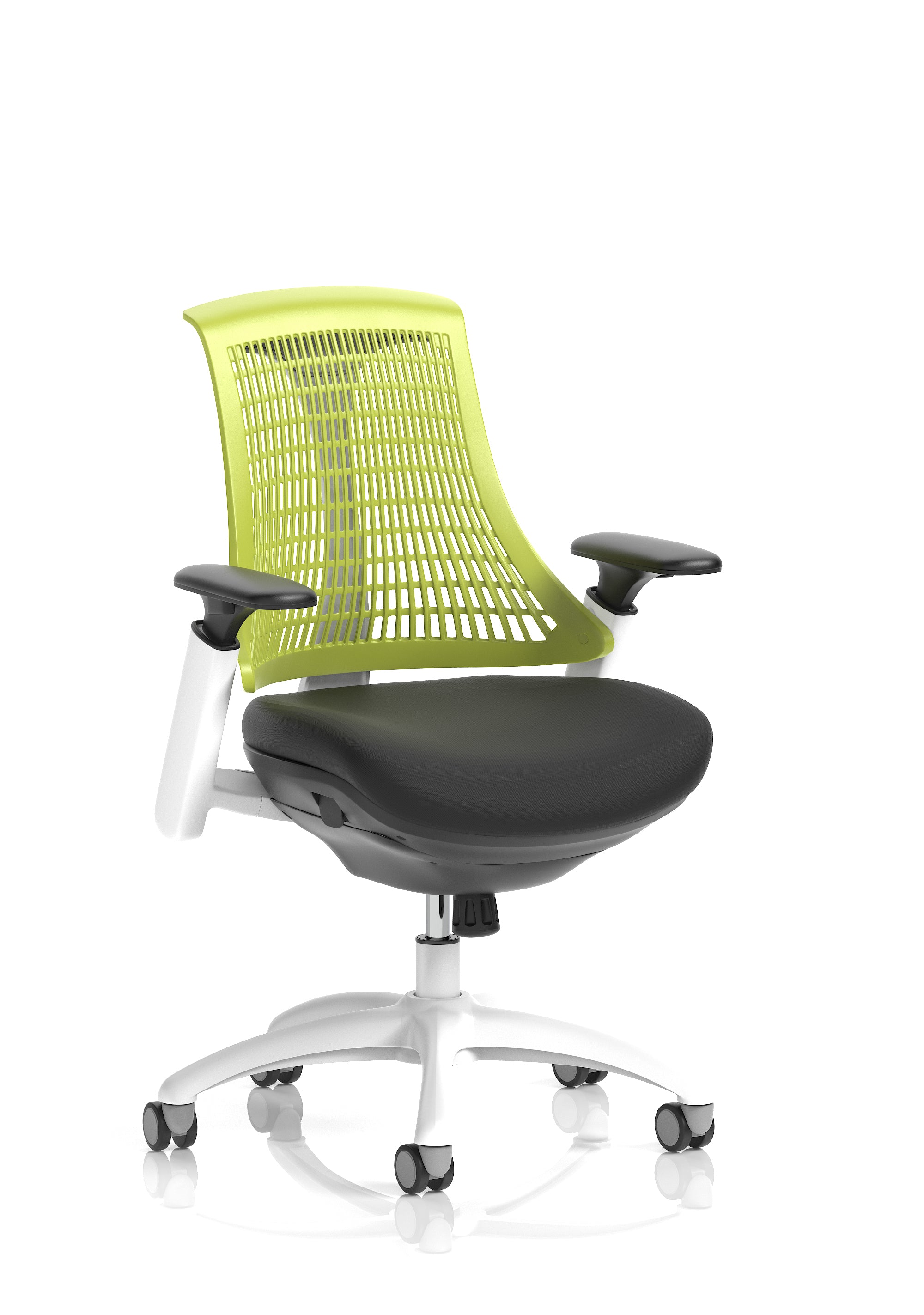 Flex Task Operator Chair White Frame Black Fabric Seat Green Back