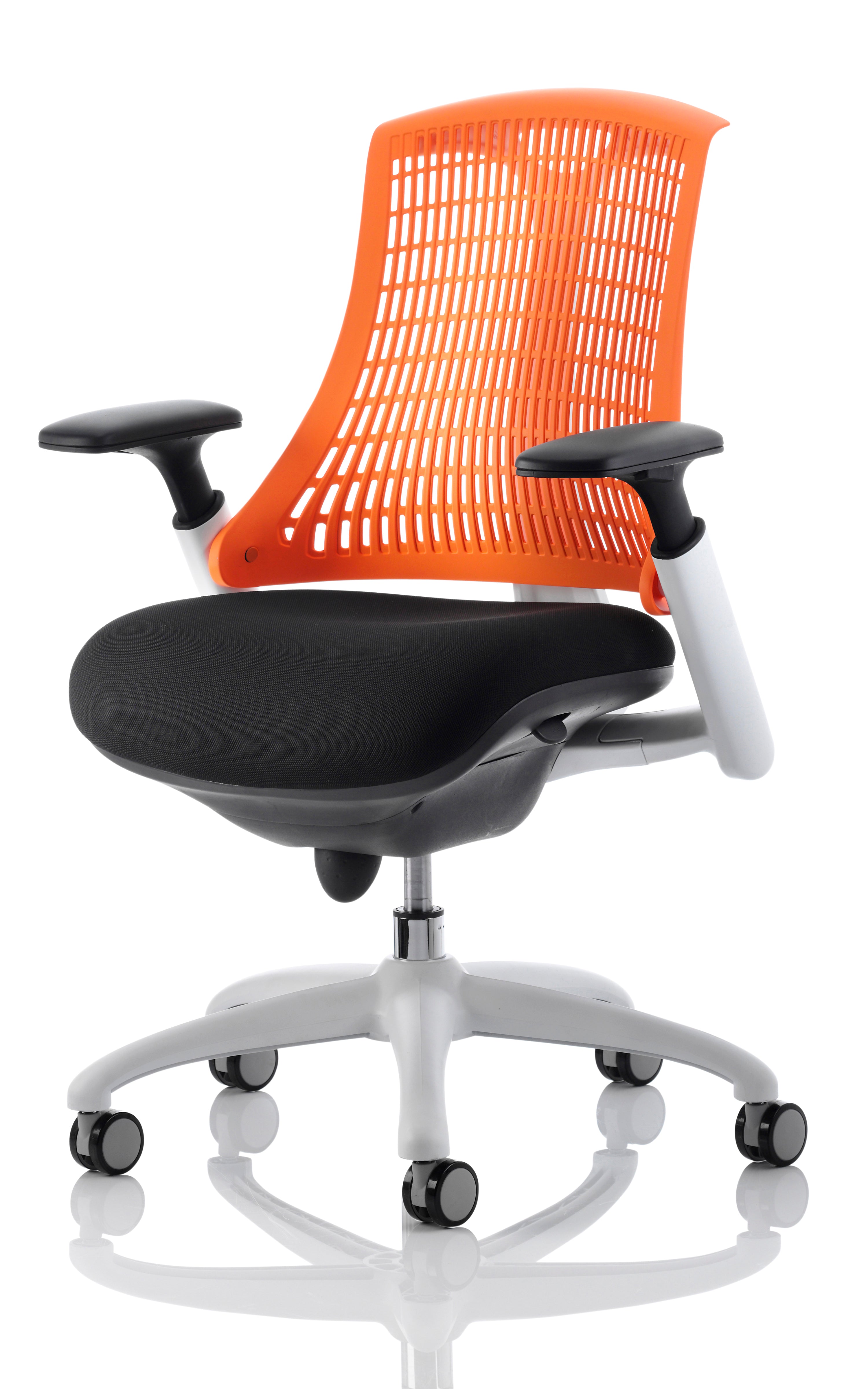 Flex Task Operator Chair White Frame Black Fabric Seat Orange Back