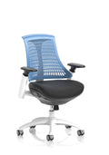 Flex Task Operator Chair White Frame Black Fabric Seat Blue Back
