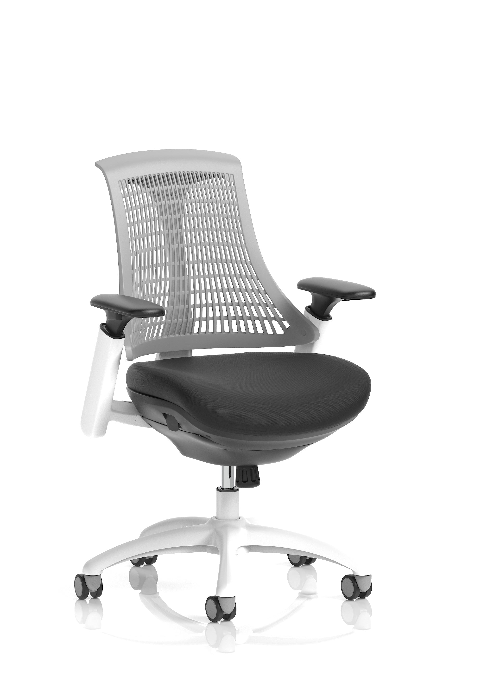 Flex Task Operator Chair White Frame Black Fabric Seat Grey Back