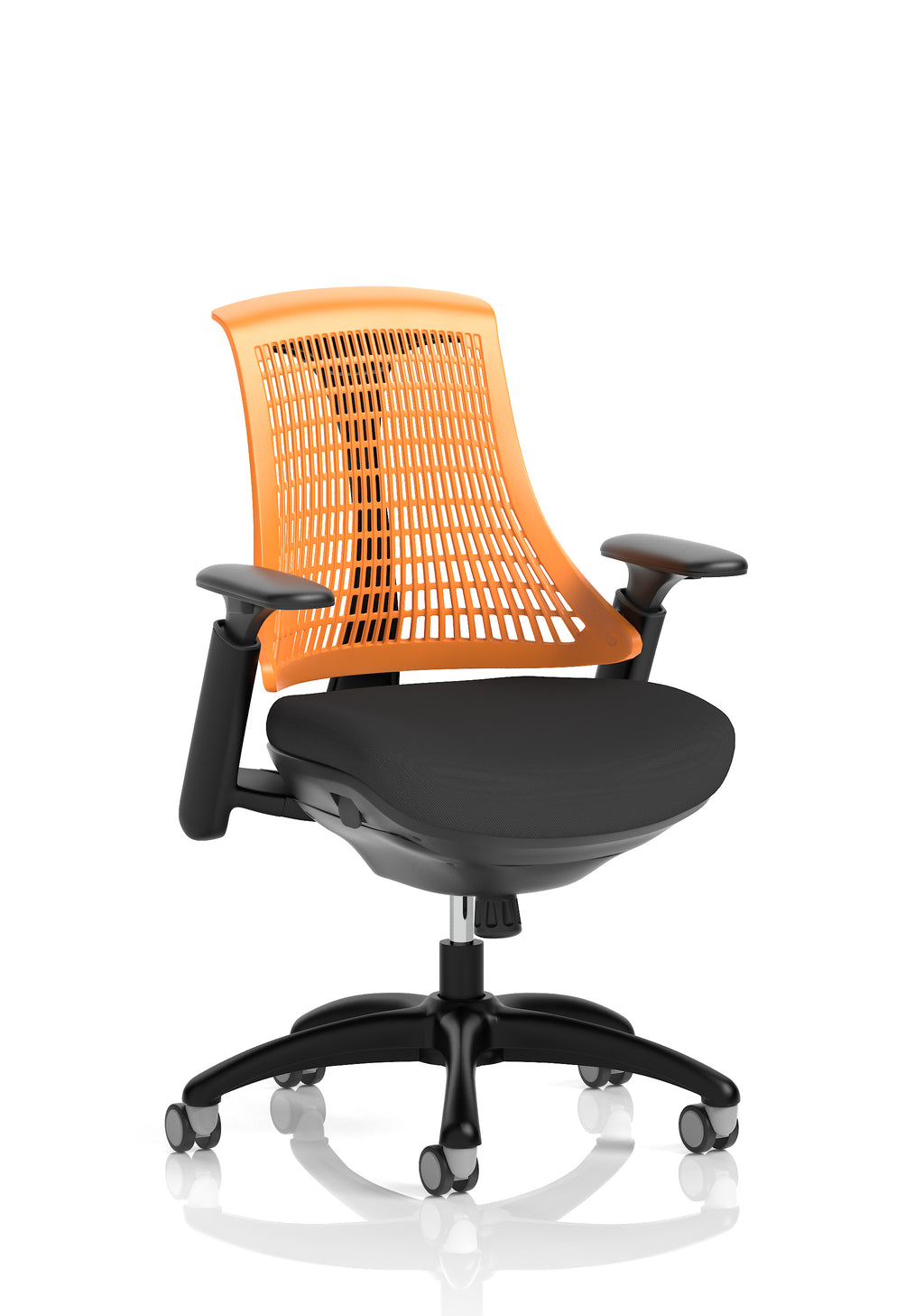 Flex Task Operator Chair Black Frame Black Fabric Seat Orange Back