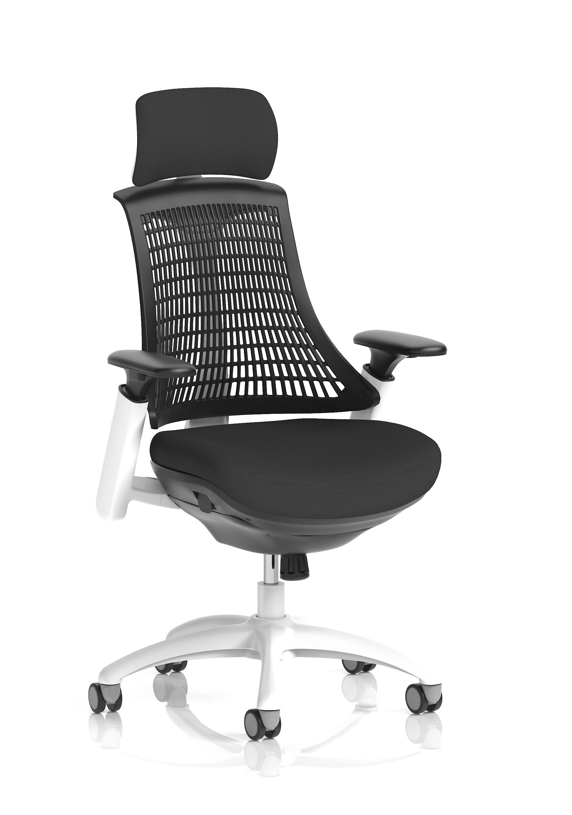 Flex Task Operator Chair White Frame Black Fabric Seat (With Headrest) Black Back
