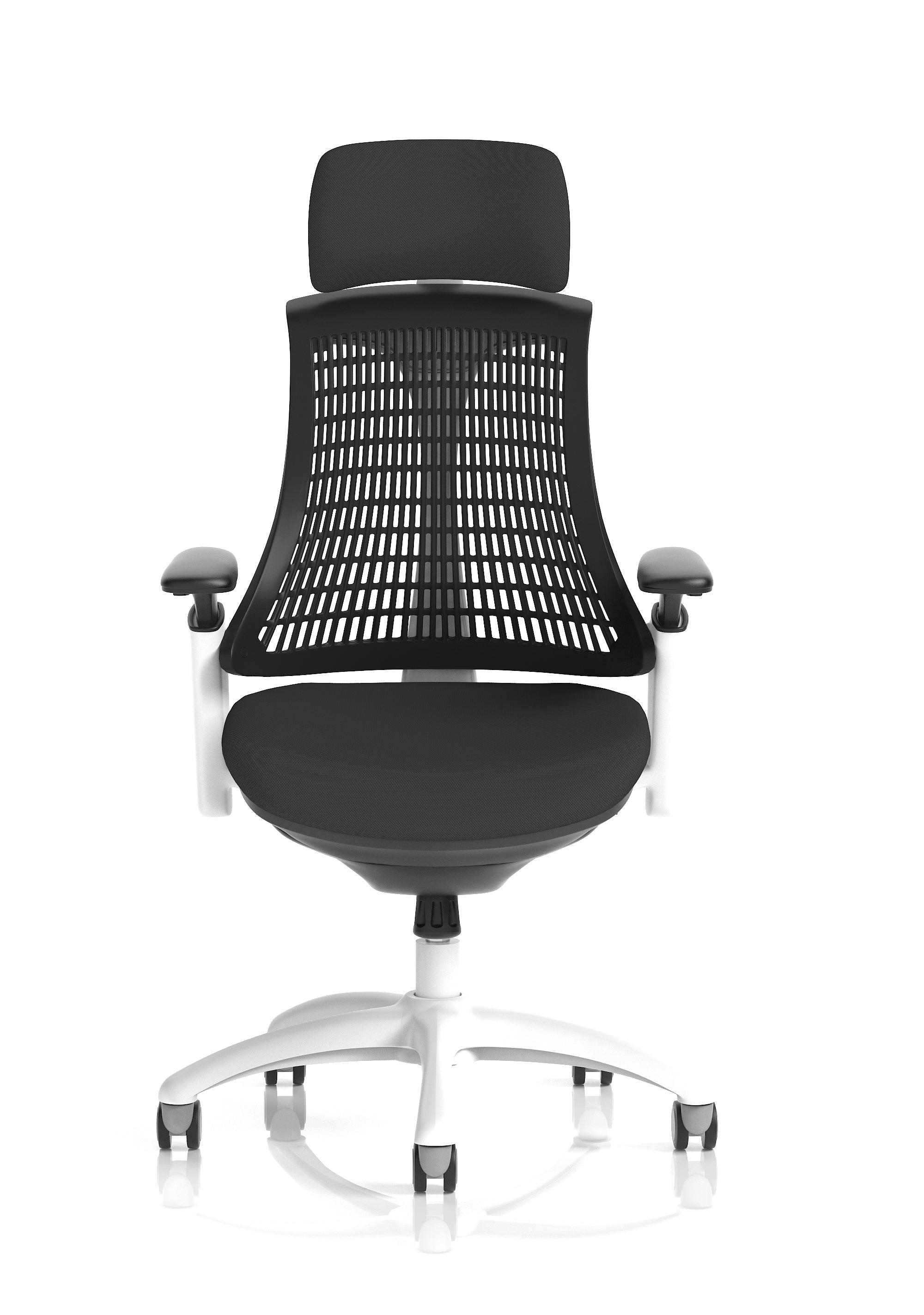 Flex Task Operator Chair White Frame Black Fabric Seat (With Headrest) Black Back