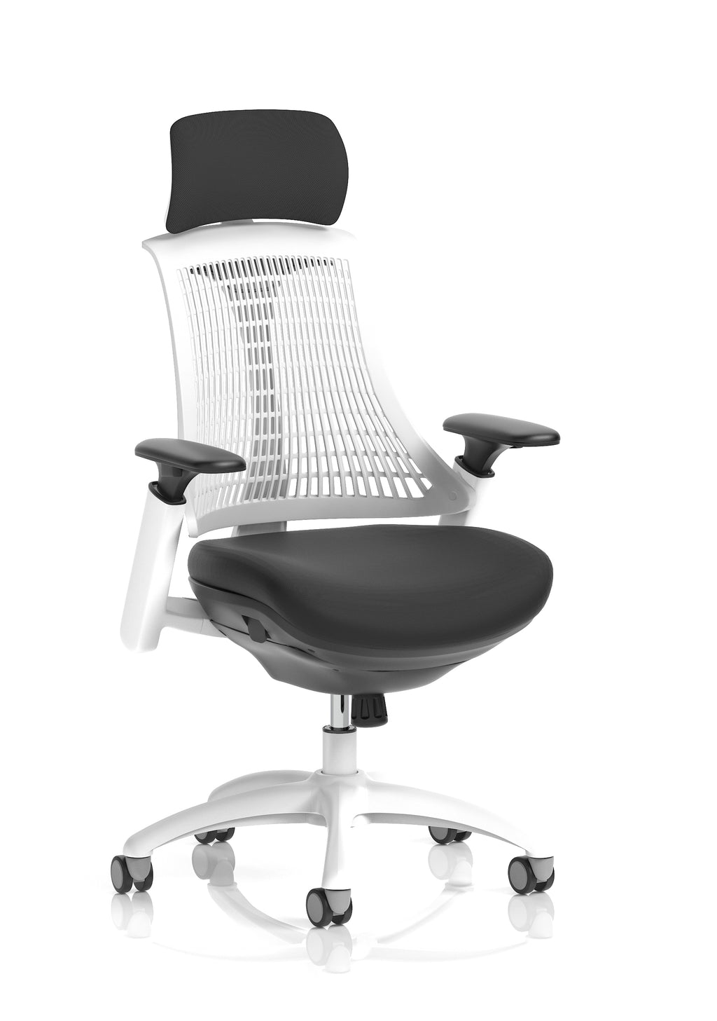 Flex Task Operator Chair White Frame Black Fabric Seat (With Headrest) Moonstone White Back