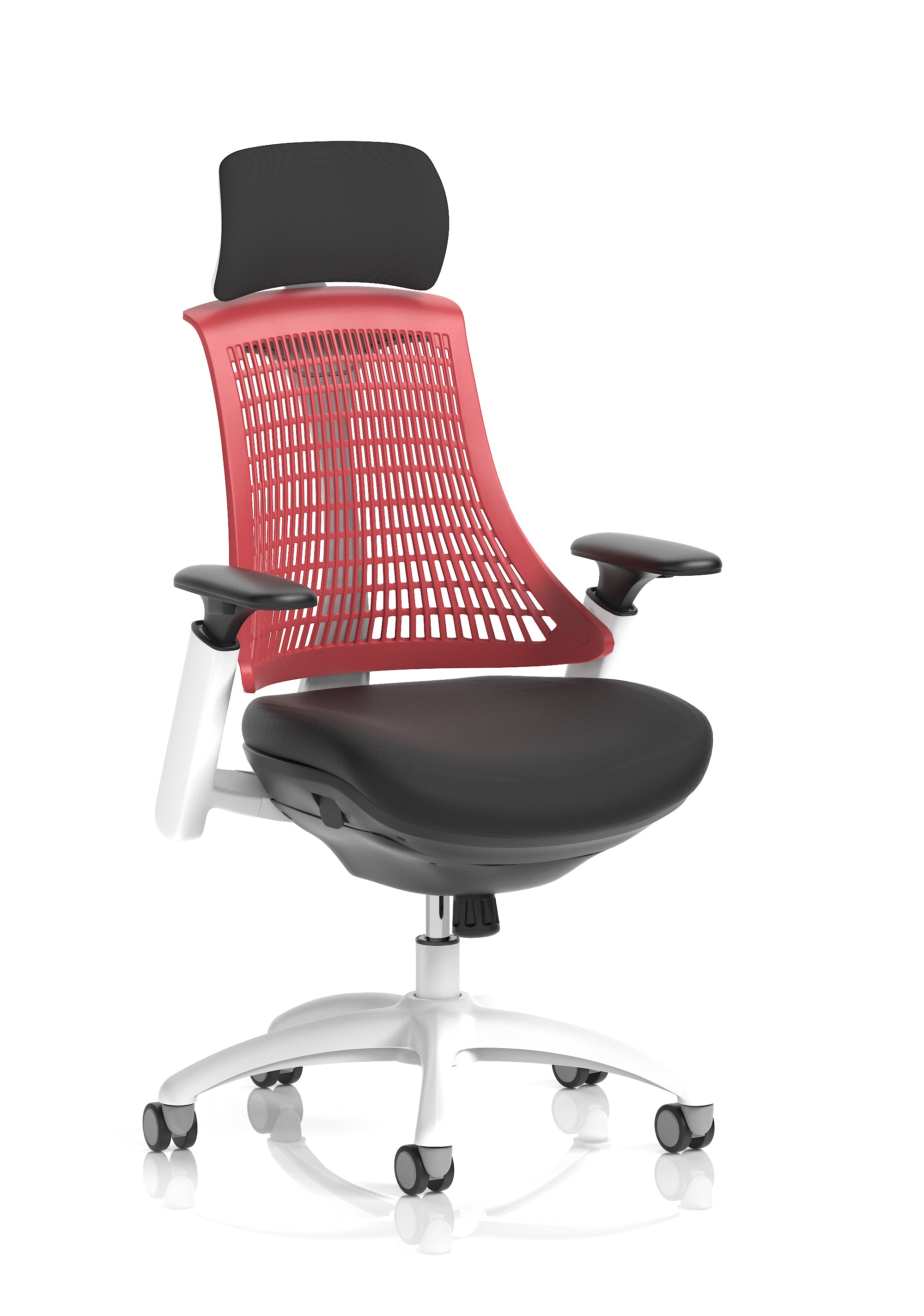 Flex Task Operator Chair White Frame Black Fabric Seat (With Headrest) Red Back