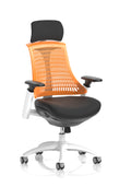 Flex Task Operator Chair White Frame Black Fabric Seat (With Headrest) Orange Back
