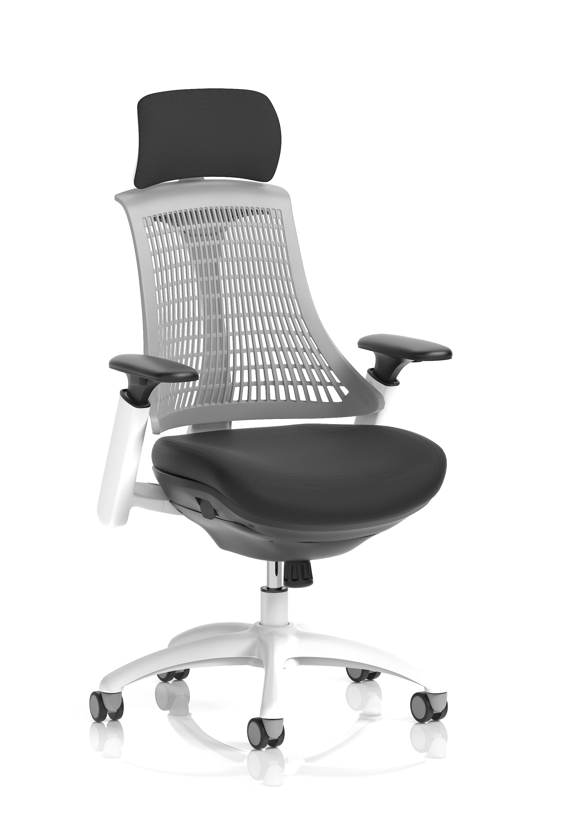 Flex Task Operator Chair White Frame Black Fabric Seat (With Headrest) Grey Back