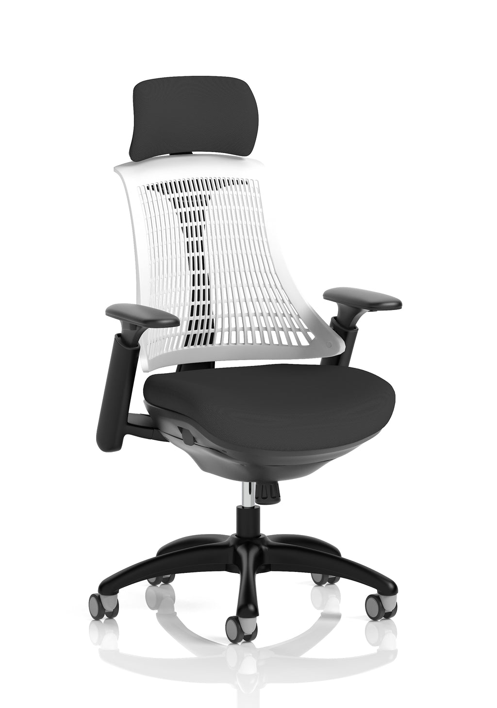 Flex Task Operator Chair Black Frame Black Fabric Seat (With Headrest) Moonstone White Back