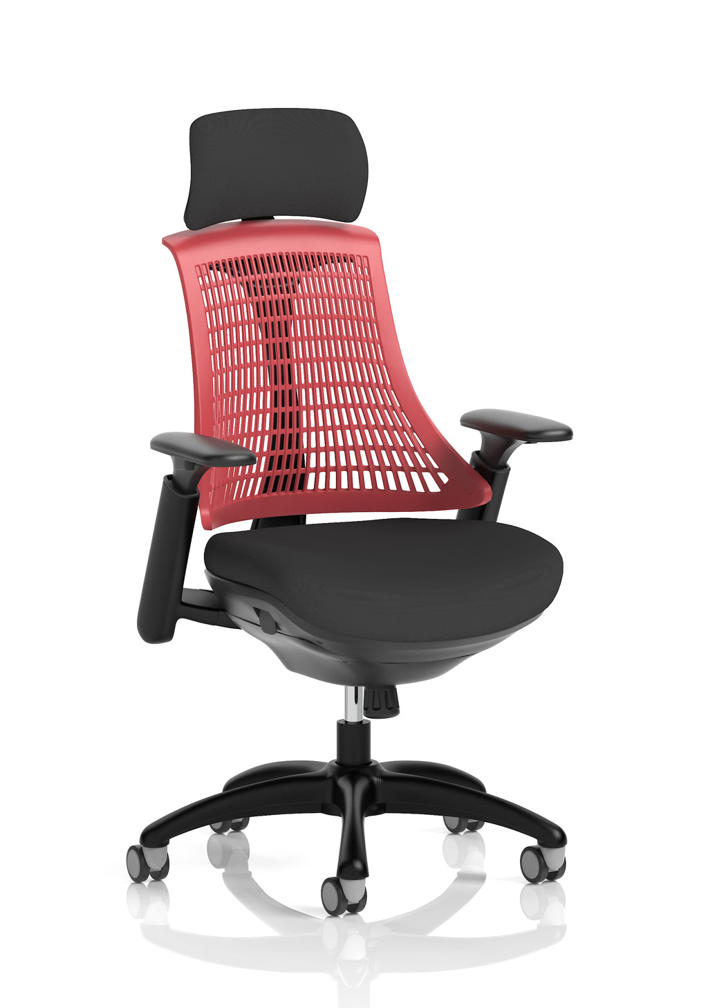 Flex Task Operator Chair Black Frame Black Fabric Seat (With Headrest) Red Back