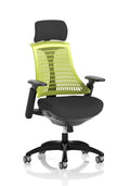 Flex Task Operator Chair Black Frame Black Fabric Seat (With Headrest) Green Back