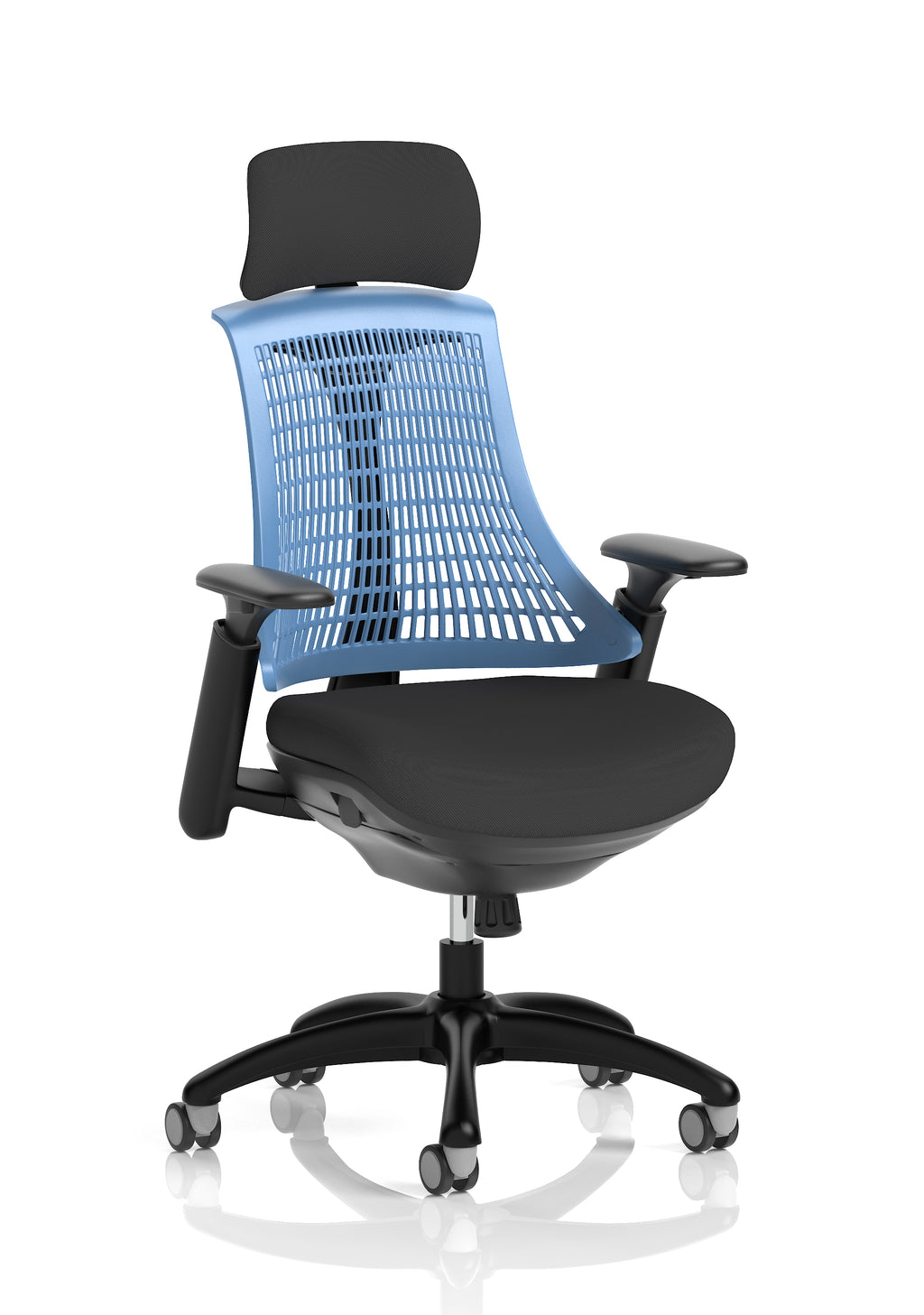 Flex Task Operator Chair Black Frame Black Fabric Seat (With Headrest) Blue Back