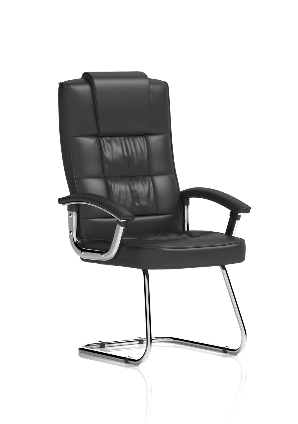 Moore Deluxe Visitor Cantilever Chair Black Leather With Arms