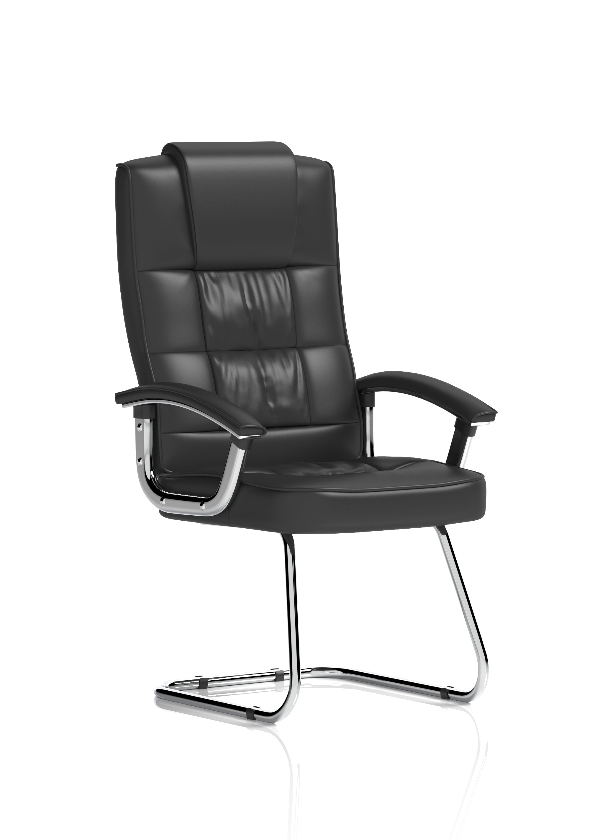 Moore Deluxe Visitor Cantilever Chair Black Leather With Arms