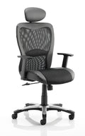 Victor II Executive Chair Black Leather Black Mesh With Arms (With Headrest)