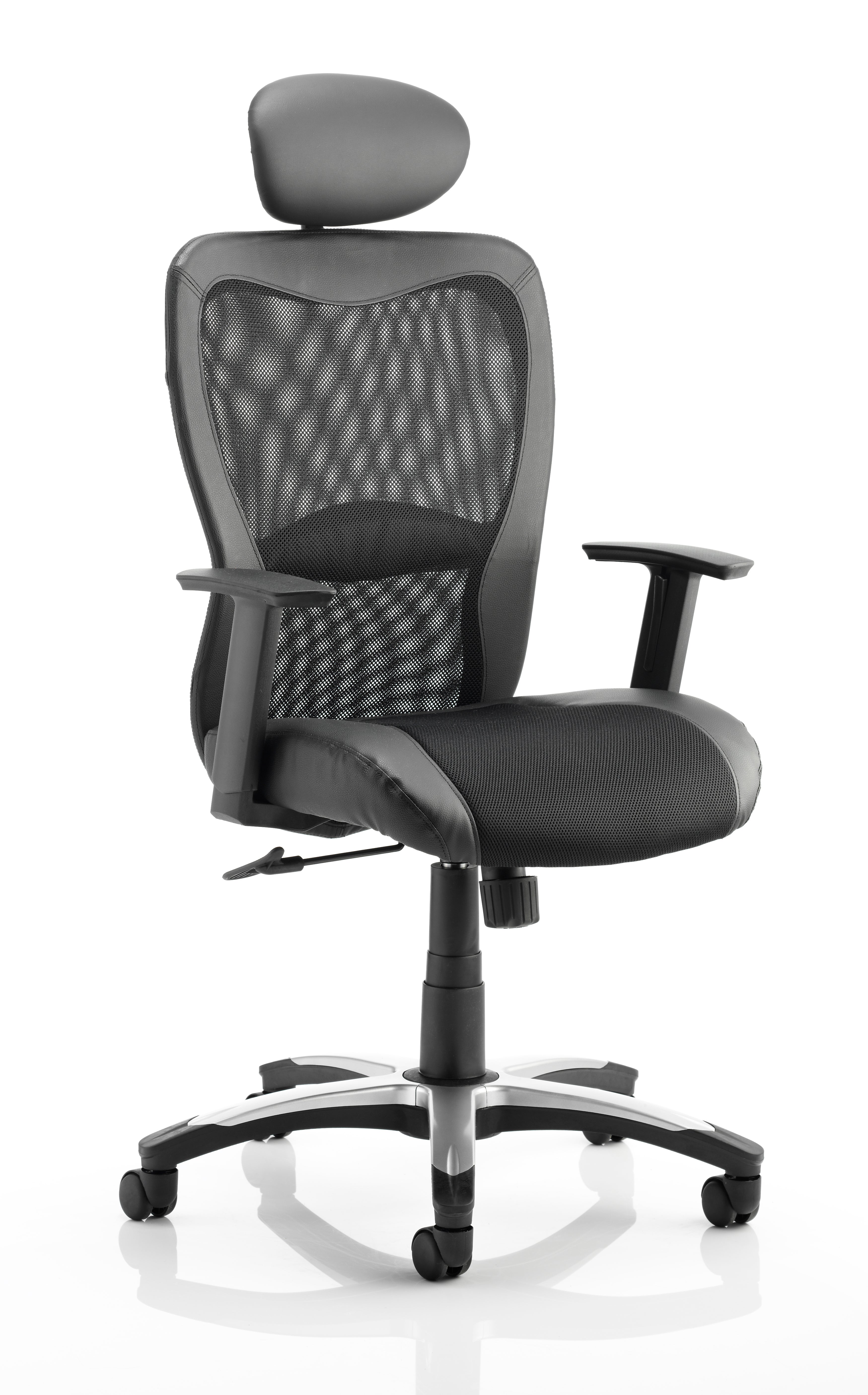 Victor II Executive Chair Black Leather Black Mesh With Arms (With Headrest)