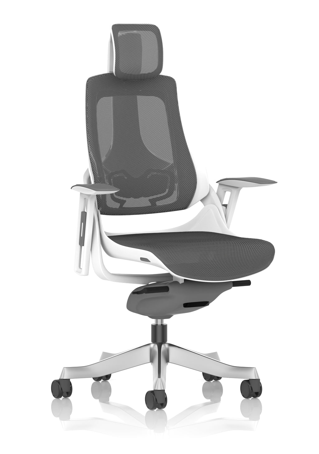 Zure White Shell (With Headrest) Charcoal Mesh