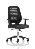 Relay Task Operator Chair Black Back (Adjustable Arms) Black Leather Seat