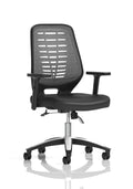 Relay Task Operator Chair Silver Back (Adjustable Arms) Black Leather Seat