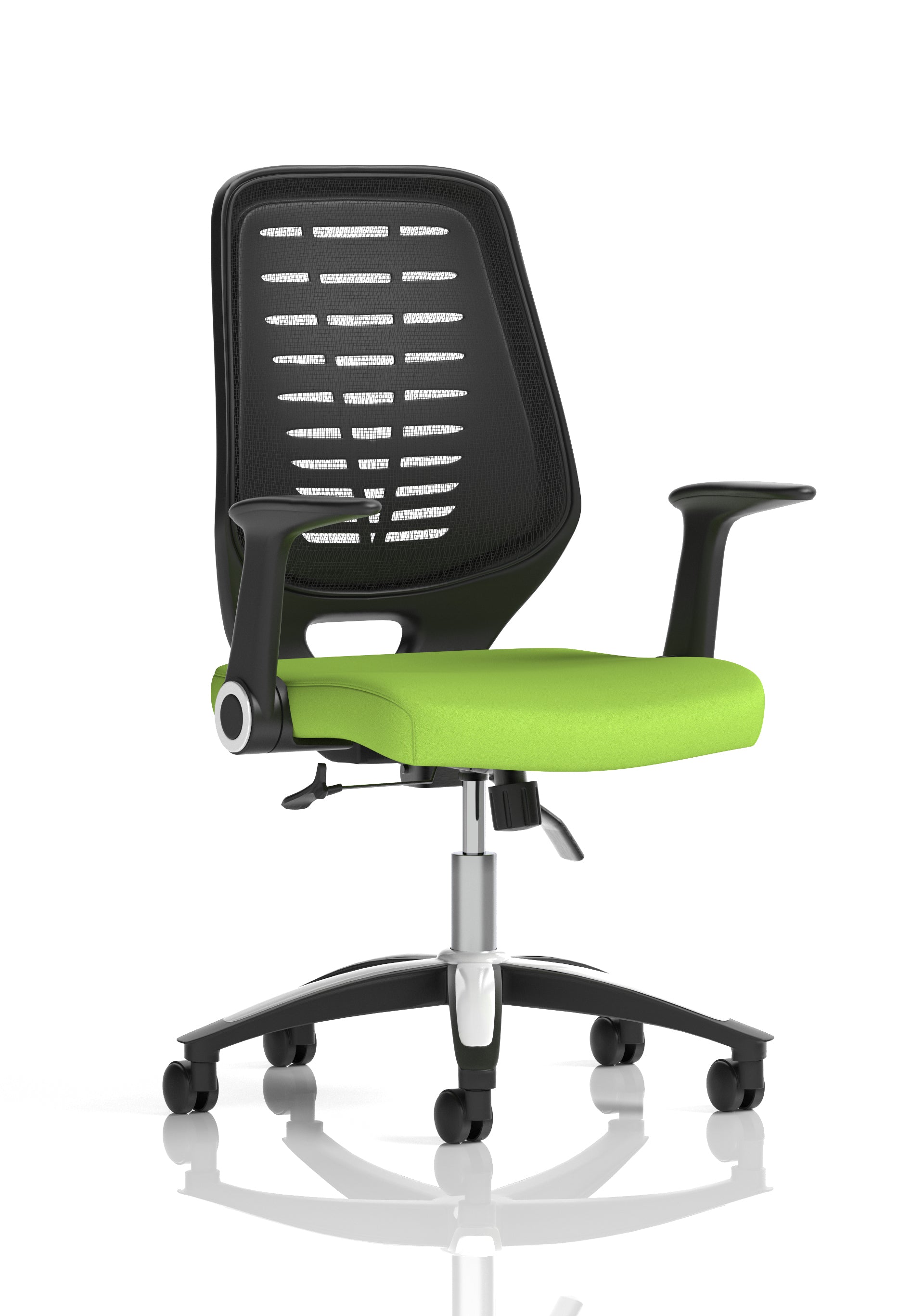 Relay Task Operator Chair Black Back With Folding Arms Bespoke Colour Myrrh Green
