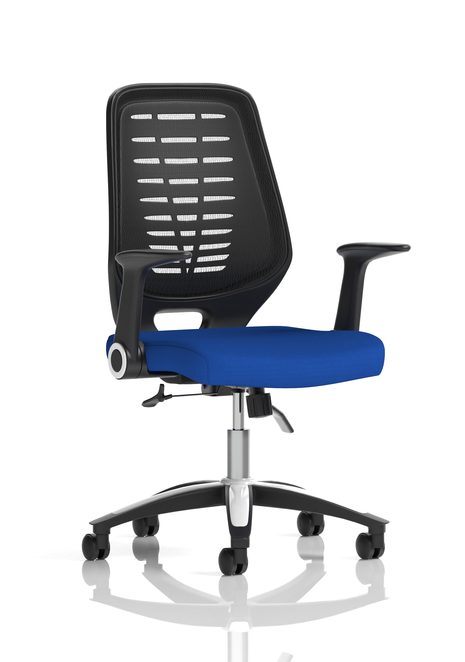 Relay Task Operator Chair Black Back With Folding Arms Bespoke Colour Stevia Blue