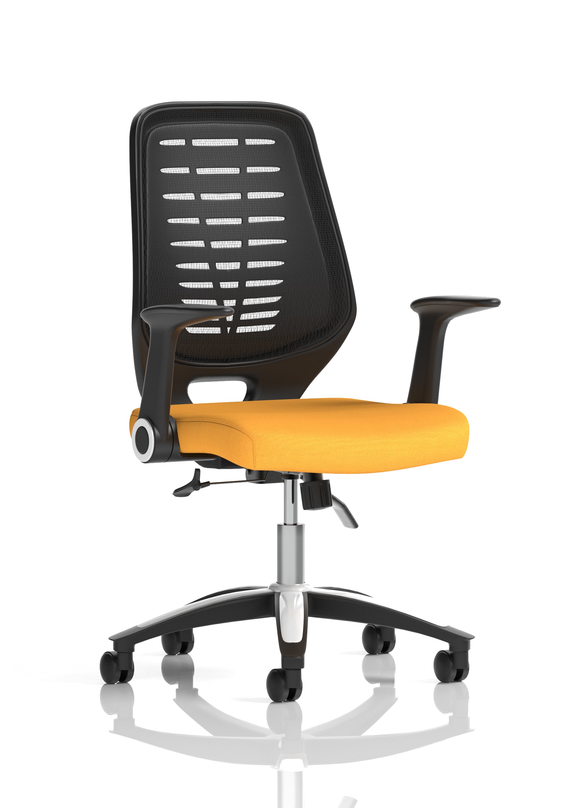 Relay Task Operator Chair Black Back With Folding Arms Bespoke Colour Senna Yellow