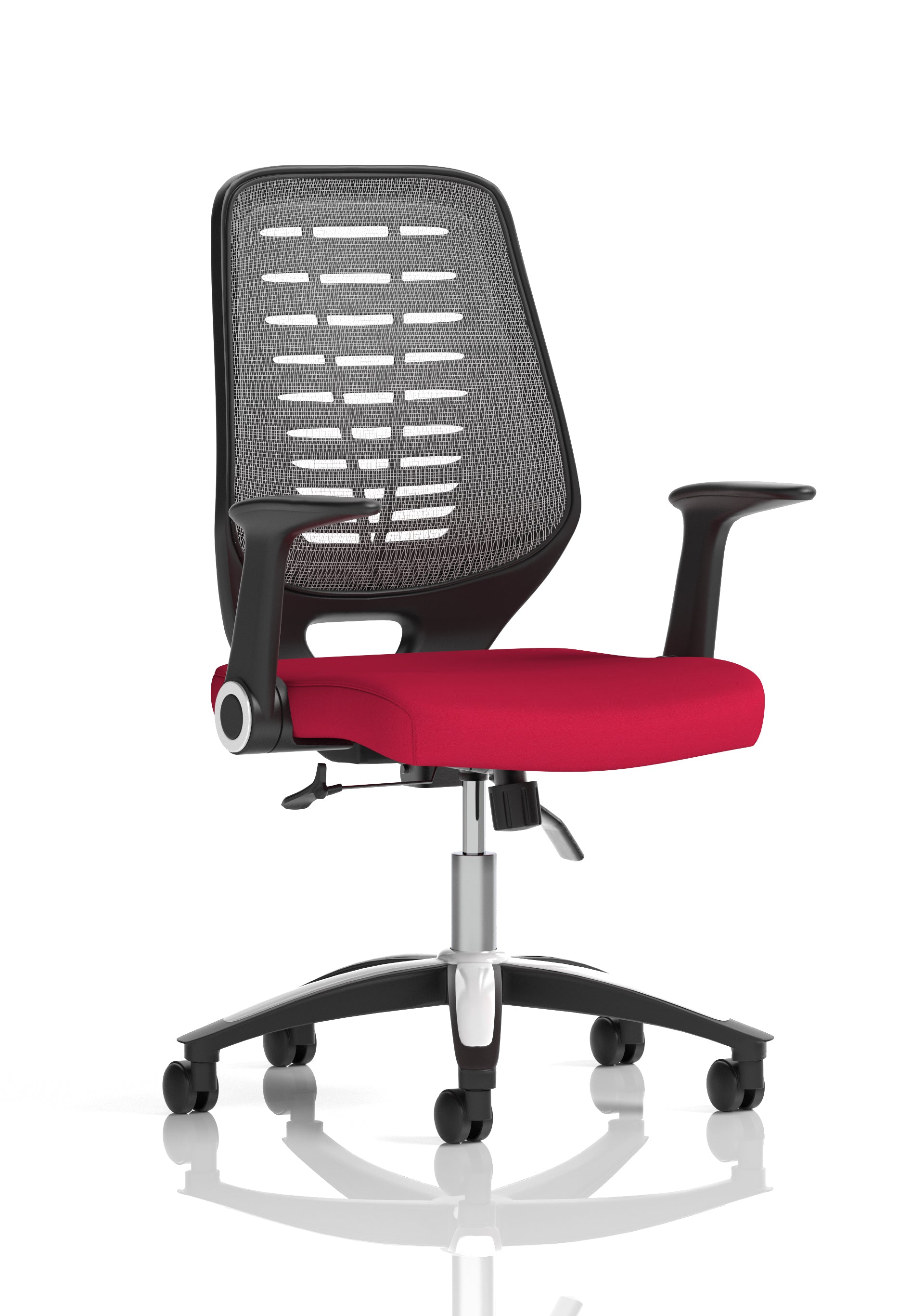 Relay Task Operator Chair Silver Back With Folding Arms Bespoke Colour Bergamot Cherry