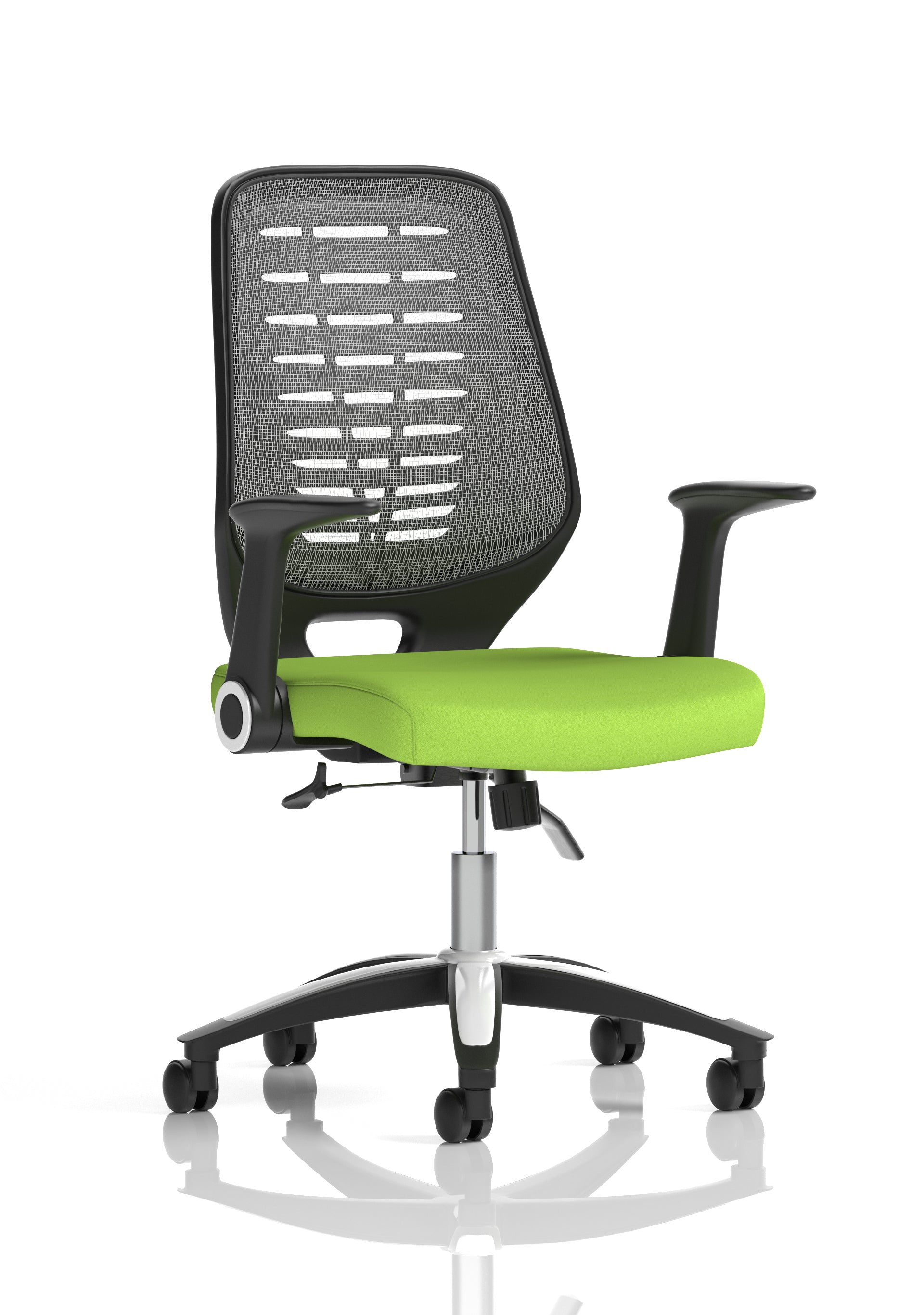 Relay Task Operator Chair Silver Back With Folding Arms Bespoke Colour Myrrh Green