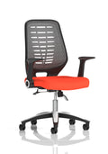 Relay Task Operator Chair Silver Back With Folding Arms Bespoke Colour Tabasco Orange