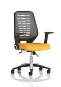 Relay Task Operator Chair Silver Back With Folding Arms Bespoke Colour Senna Yellow