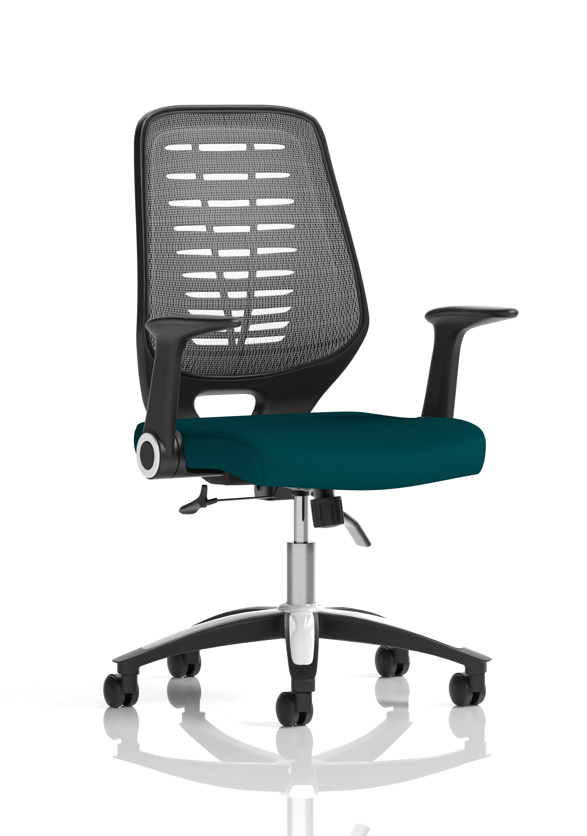 Relay Task Operator Chair Silver Back With Folding Arms Bespoke Colour Maringa Teal