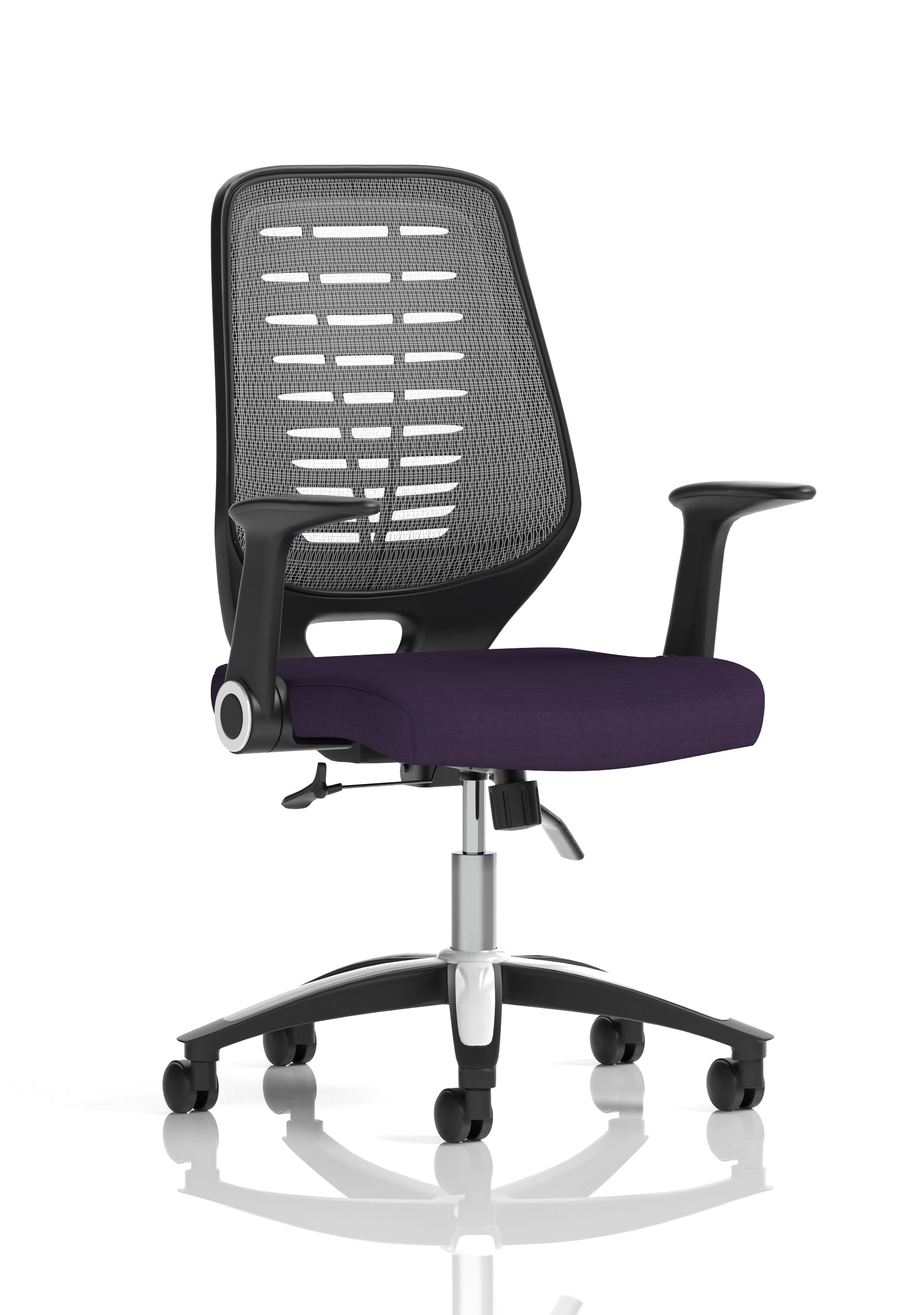 Relay Task Operator Chair Silver Back With Folding Arms Bespoke Colour Tansy Purple